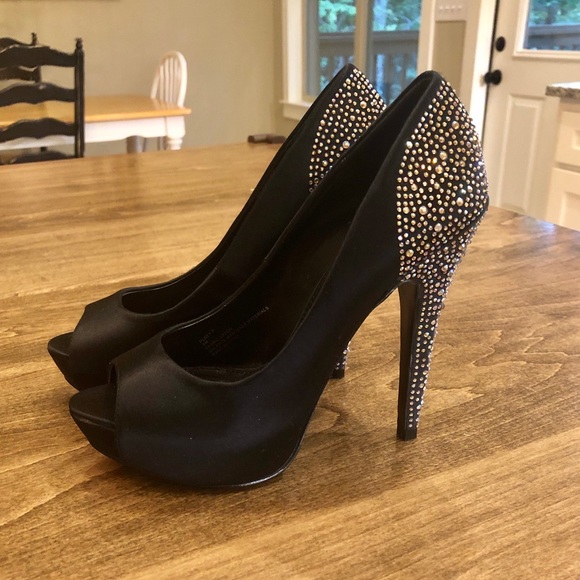 Steve Madden | Shoes | Nwt Steve Madden Rhinestone Black Peep Toe Heel | Poshmark
